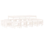 17 Piece Garden Dining Set White Solid Wood Pine