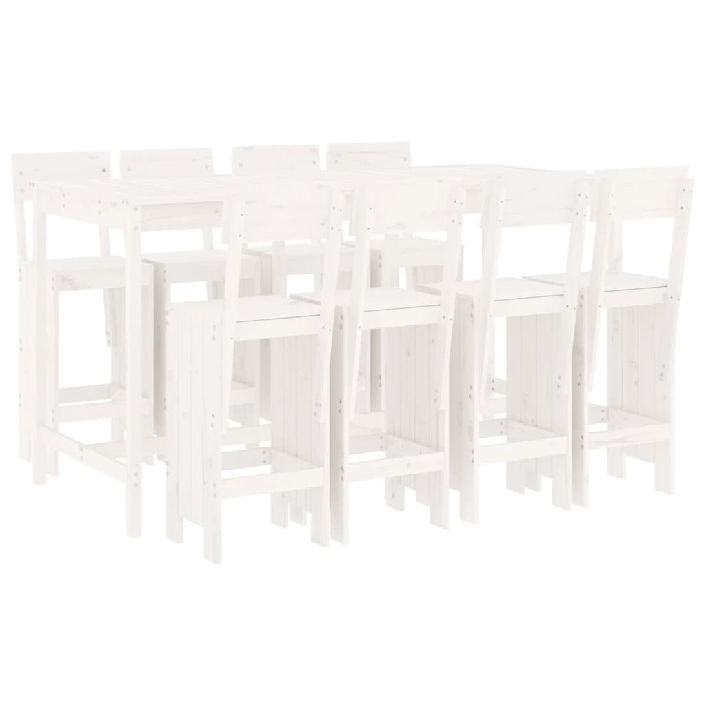9 Piece Garden Bar Set White Solid Wood Pine