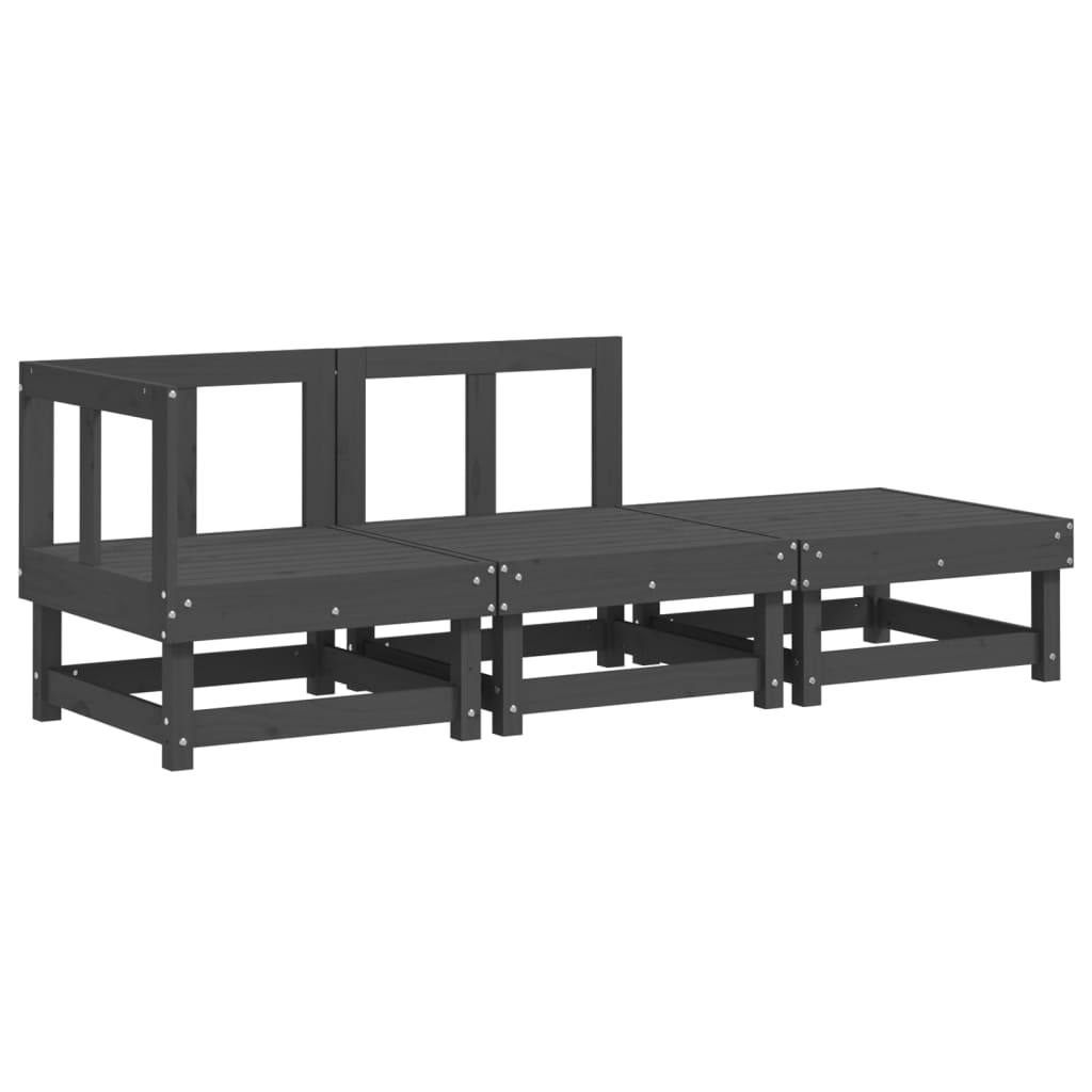 3 Piece Garden Lounge Set Grey Solid Wood Pine