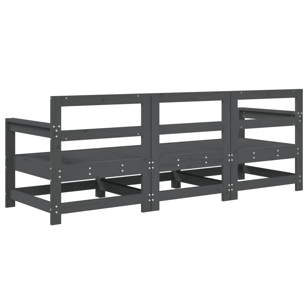 3 Piece Garden Lounge Set Grey Solid Wood Pine