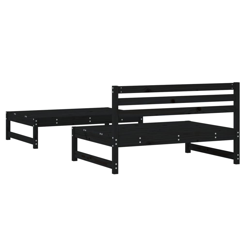 2 Piece Garden Lounge Set Black Solid Wood Pine