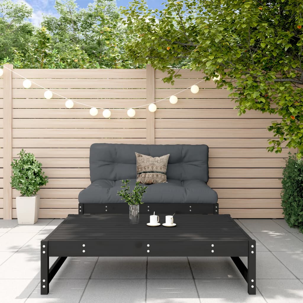 2 Piece Garden Lounge Set Black Solid Wood Pine