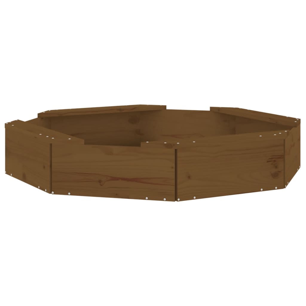 Sandbox with Seats Honey Brown Octagon Solid Wood Pine