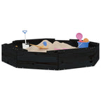 Sandbox with Seats Black Octagon Solid Wood Pine