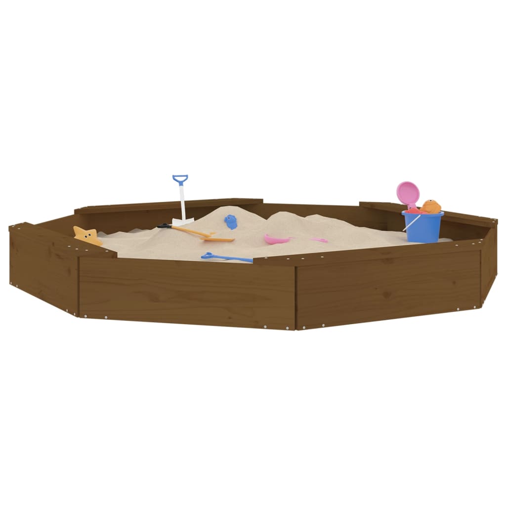 Sandbox with Seats Honey Brown Octagon Solid Wood Pine