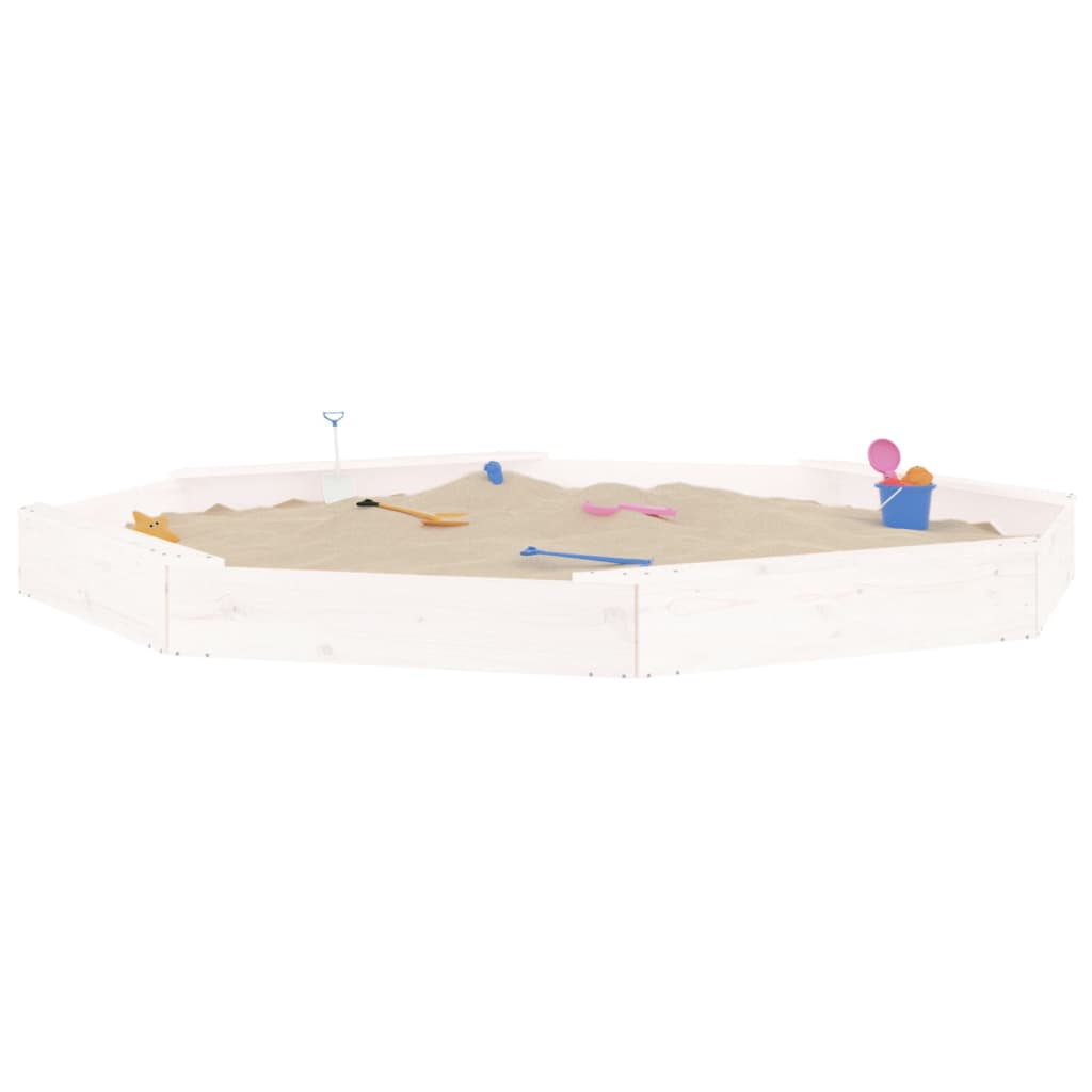 Sandbox with Seats White Octagon Solid Wood Pine