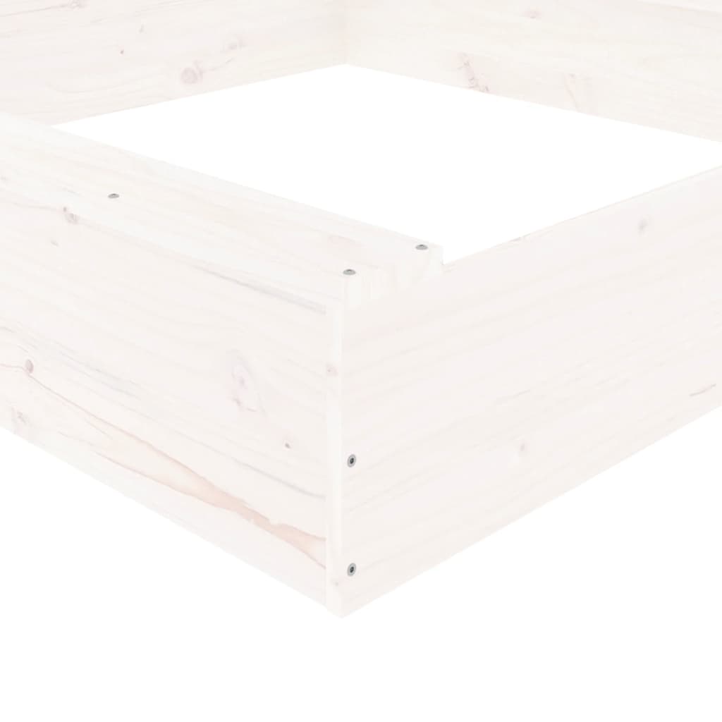 Sandbox with Seats White Square Solid Wood Pine