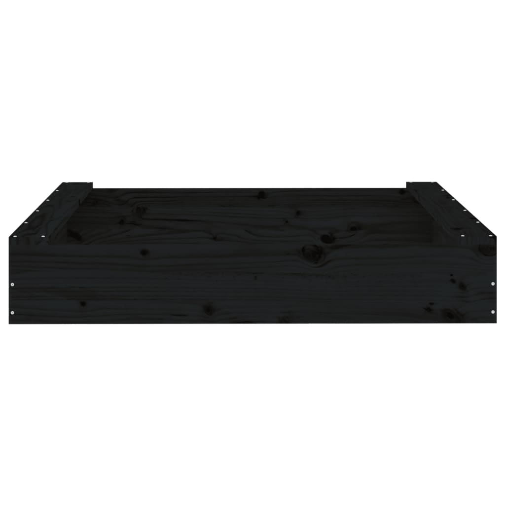 Sandbox with Seats Black Square Solid Wood Pine