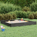 Sandbox with Seats Grey Square Solid Wood Pine