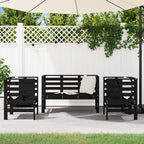 3 Piece Garden Lounge Set Black Solid Wood Pine