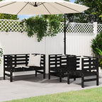 3 Piece Garden Lounge Set Black Solid Wood Pine