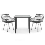 3 Piece Garden Dining Set Black Poly Rattan