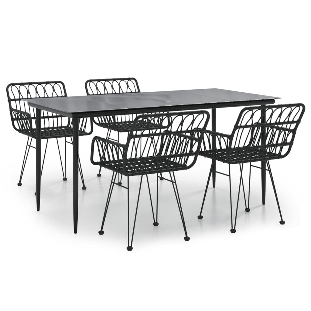 5 Piece Garden Dining Set Black Poly Rattan