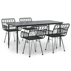 5 Piece Garden Dining Set Black Poly Rattan