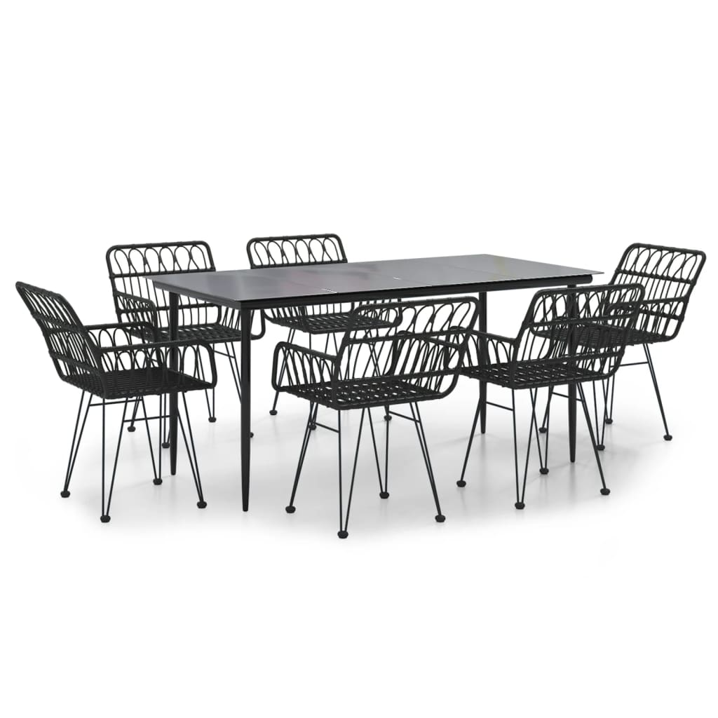 7 Piece Garden Dining Set Black Poly Rattan
