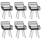 7 Piece Garden Dining Set Black Poly Rattan