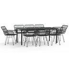 9 Piece Garden Dining Set Black Poly Rattan
