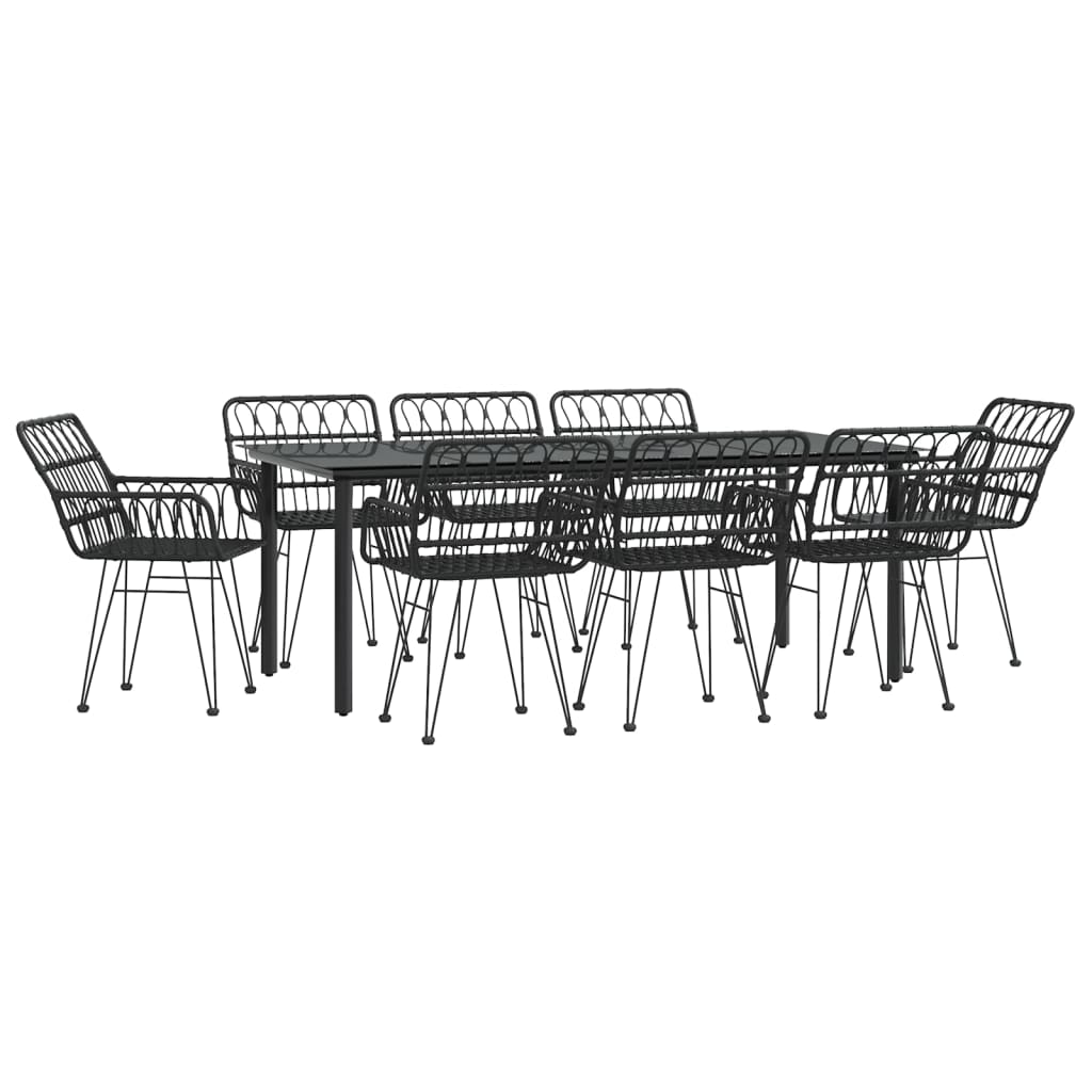 9 Piece Garden Dining Set Black Poly Rattan