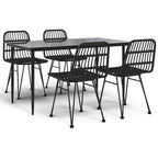 5 Piece Garden Dining Set Black Poly Rattan