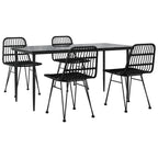 5 Piece Garden Dining Set Black Poly Rattan