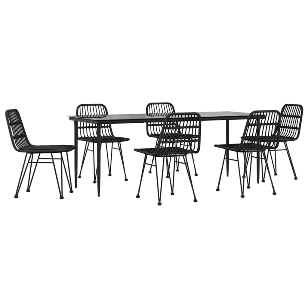 7 Piece Garden Dining Set Black Poly Rattan