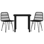 3 Piece Garden Dining Set Black Poly Rattan