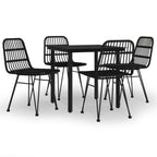 5 Piece Garden Dining Set Black Poly Rattan