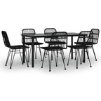 7 Piece Garden Dining Set Black Poly Rattan
