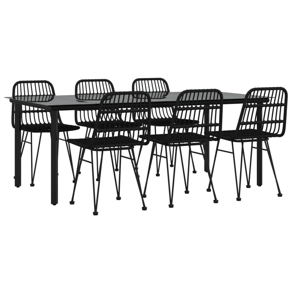 7 Piece Garden Dining Set Black Poly Rattan