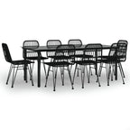 9 Piece Garden Dining Set Black Poly Rattan