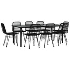 9 Piece Garden Dining Set Black Poly Rattan