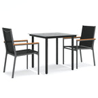 3 Piece Garden Dining Set Black Textilene and Steel