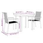3 Piece Garden Dining Set Black Textilene and Steel