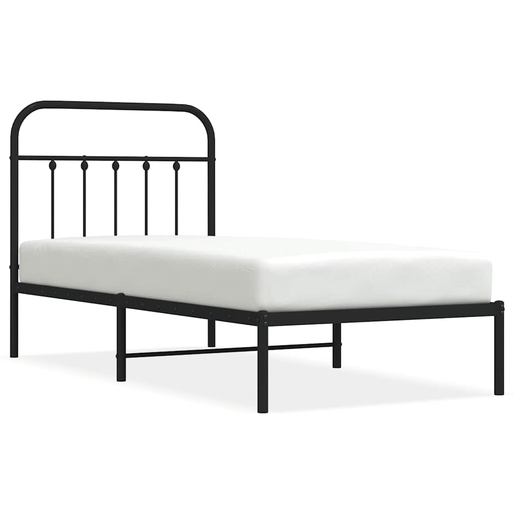 Metal Bed Frame without Mattress with Headboard Black 90x200cm