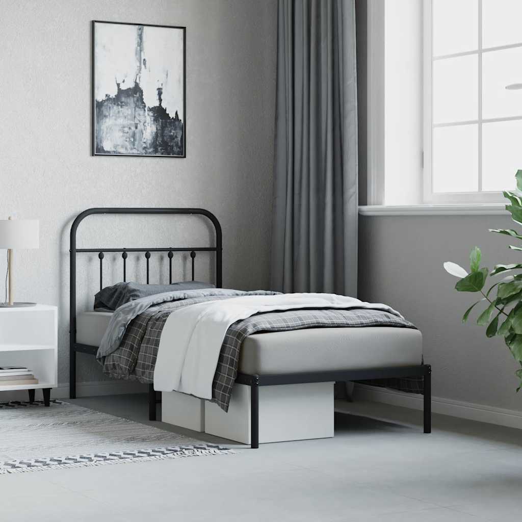 Metal Bed Frame without Mattress with Headboard Black 90x200cm