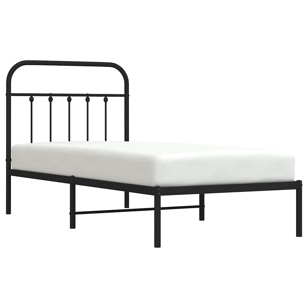 Metal Bed Frame without Mattress with Headboard Black 90x200cm