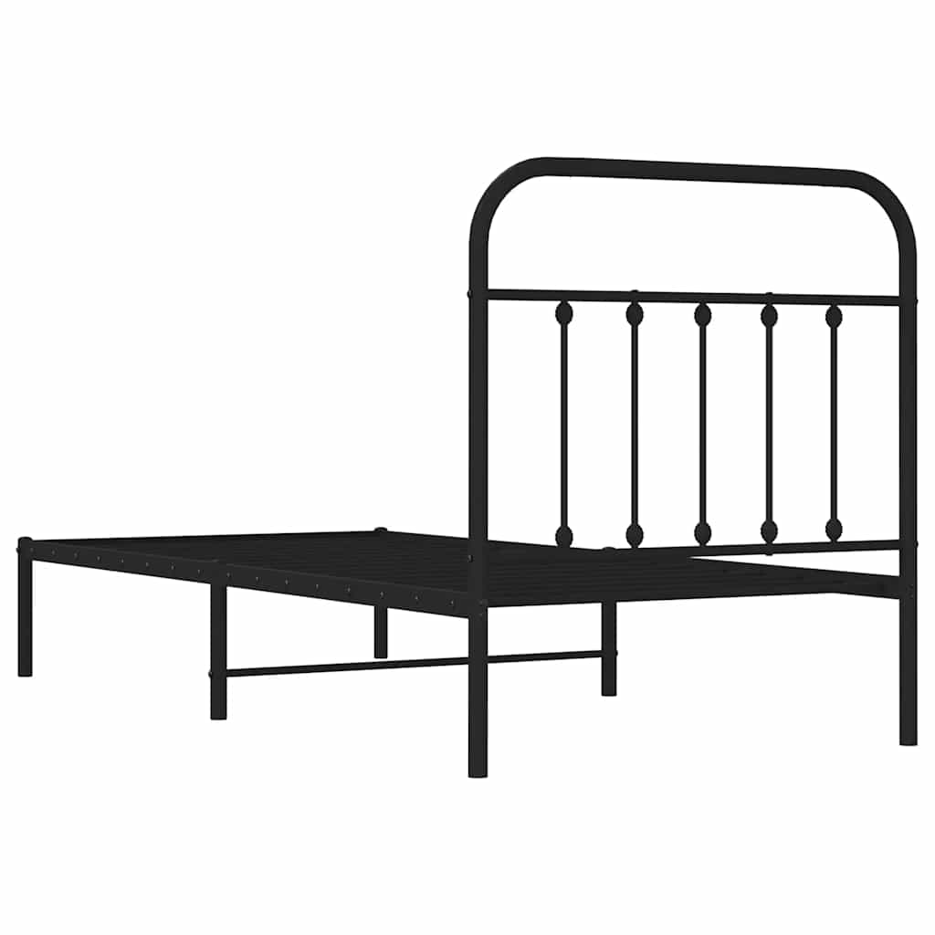 Metal Bed Frame without Mattress with Headboard Black 90x200cm