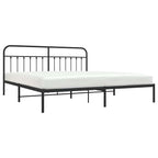 Metal Bed Frame without Mattress with Headboard Black 193x203cm