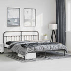Metal Bed Frame without Mattress with Headboard Black 193x203cm