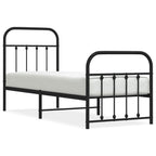 Metal Bed Frame without Mattress with Footboard Black 75x190cm