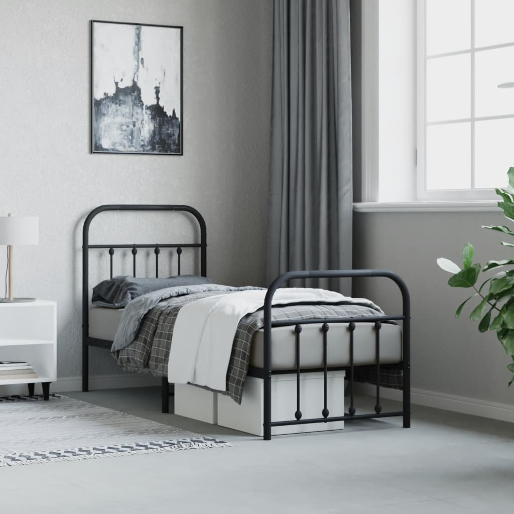 Metal Bed Frame without Mattress with Footboard Black 75x190cm