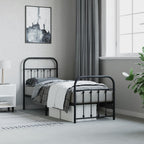 Metal Bed Frame without Mattress with Footboard Black 75x190cm