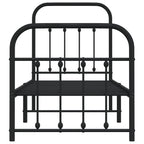 Metal Bed Frame without Mattress with Footboard Black 75x190cm