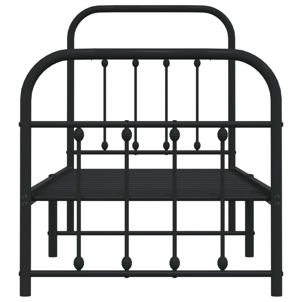 Metal Bed Frame without Mattress with Footboard Black 75x190cm