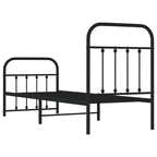 Metal Bed Frame without Mattress with Footboard Black 75x190cm