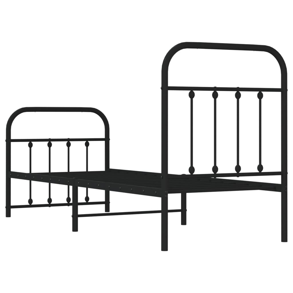 Metal Bed Frame without Mattress with Footboard Black 75x190cm