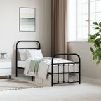 Metal Bed Frame without Mattress with Footboard Black 75x190cm