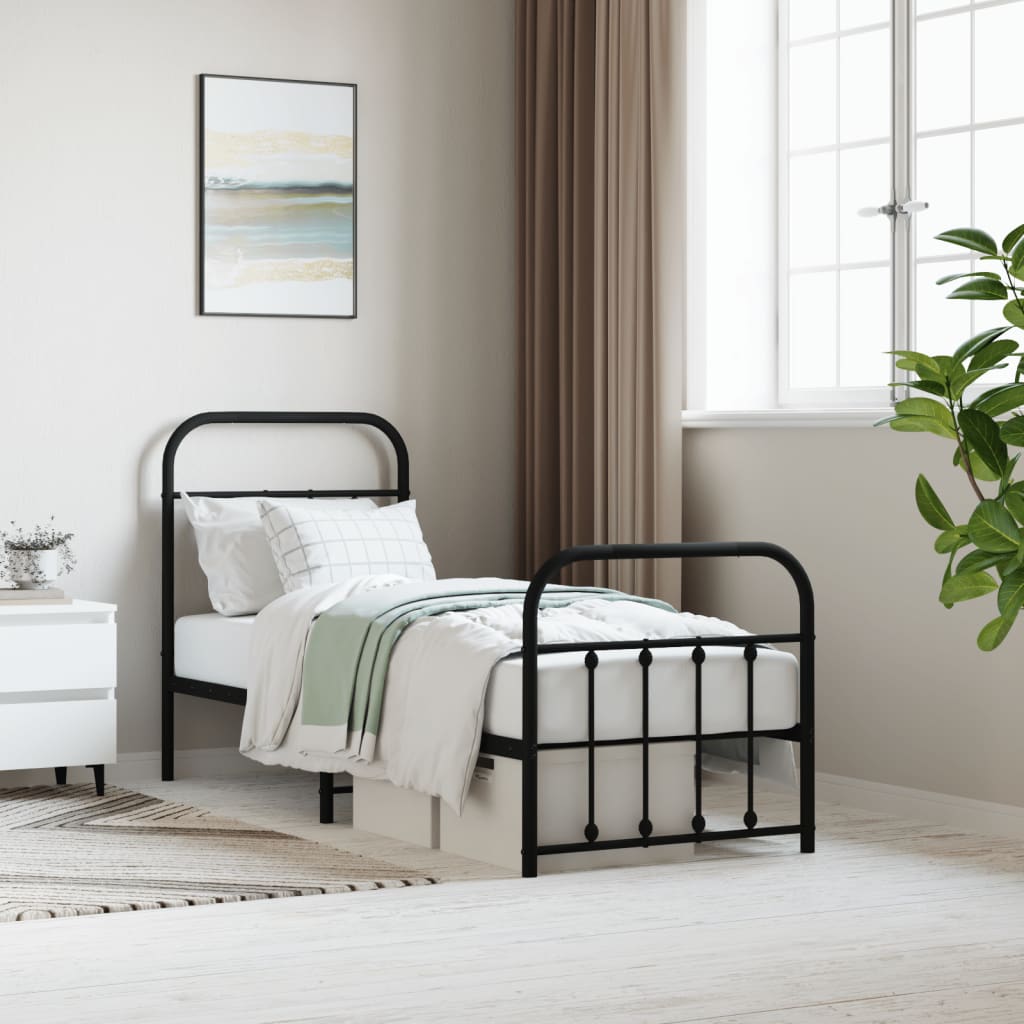 Metal Bed Frame without Mattress with Footboard Black 75x190cm