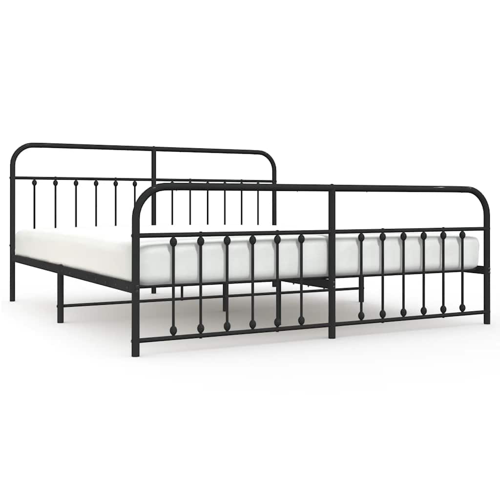 Metal Bed Frame without Mattress with Footboard Black 200x200cm