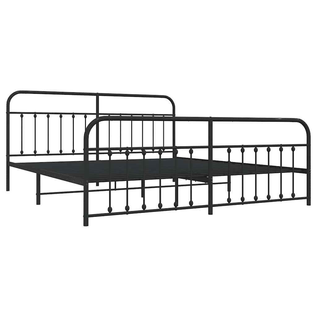 Metal Bed Frame without Mattress with Footboard Black 200x200cm